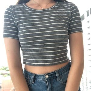 Nordstrom BP Cropped Grey Striped Ribbed Tshirt